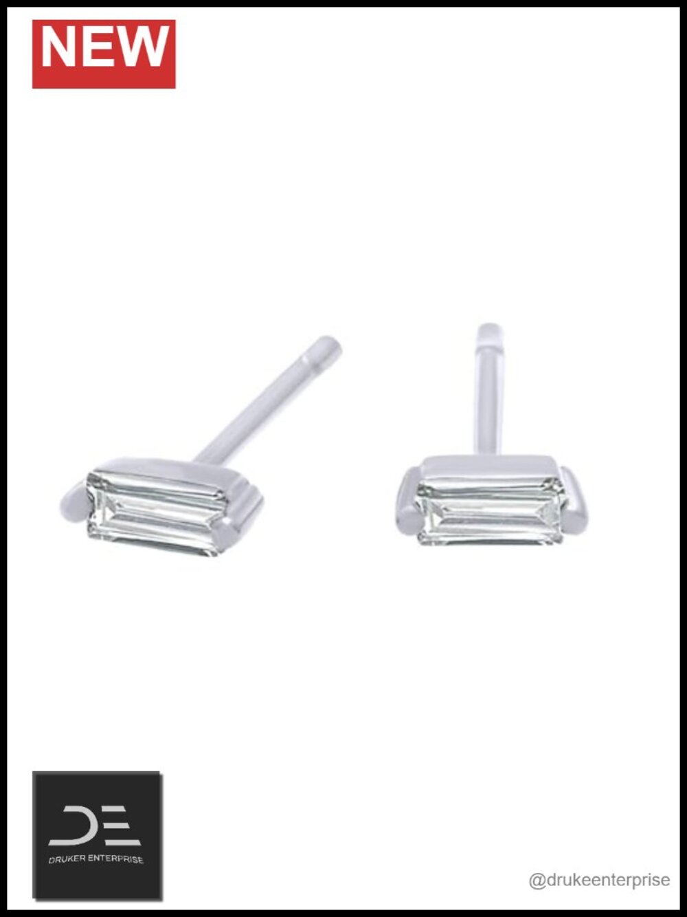 Baguette Stud Earrings 14K Gold Plated Sterling Silver Lab Grown Diamond